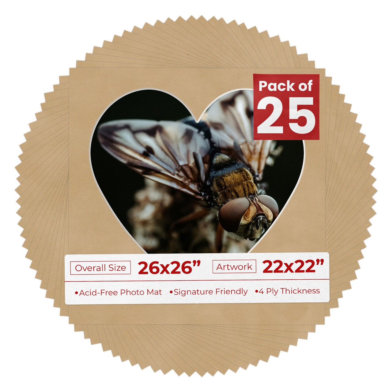 Beige Suede Mat Board for 26x26 Frames - Heart Opening for 22x22 Photos